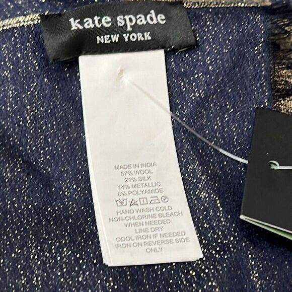 kate spade new york Women's Scarf Logo Awning Stripe Yarn Dye NWT Wool Silk Blue - Picture 12 of 16